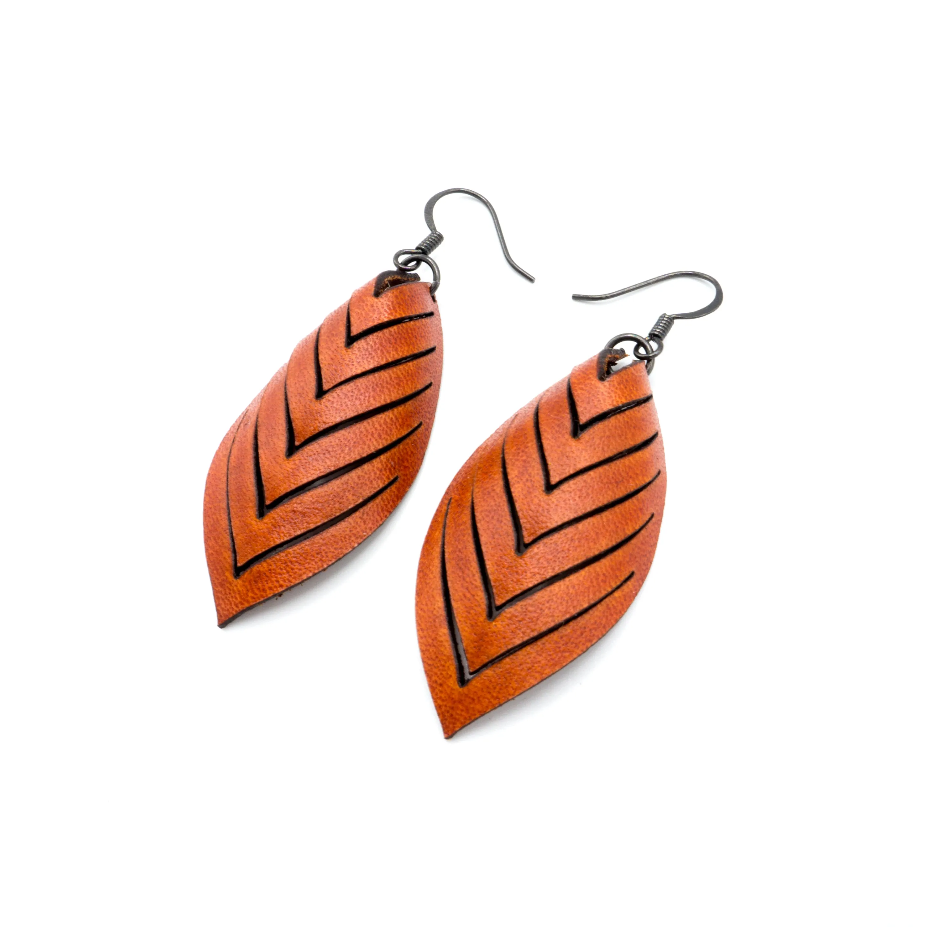Terrabyte 14 [S] // Leather Earrings - Dark Orange