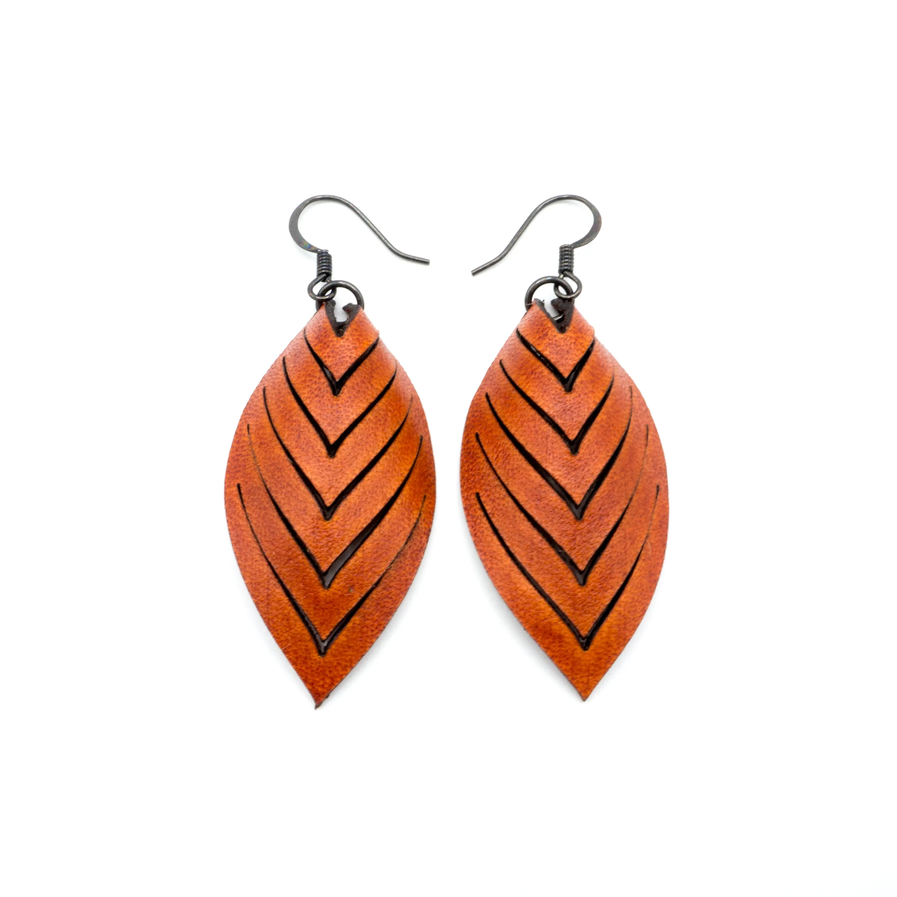 Terrabyte 14 [S] // Leather Earrings - Dark Orange