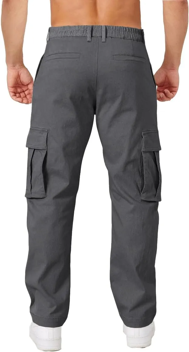 THWEI Cargo Pants for Men Casual Cotton Lightweight Relaxed Fit Stretch Elastic Waist Work Pants