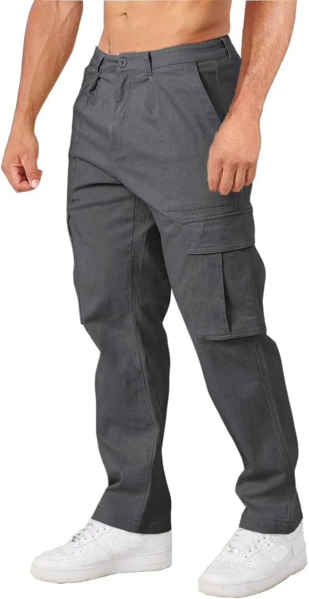 THWEI Cargo Pants for Men Casual Cotton Lightweight Relaxed Fit Stretch Elastic Waist Work Pants