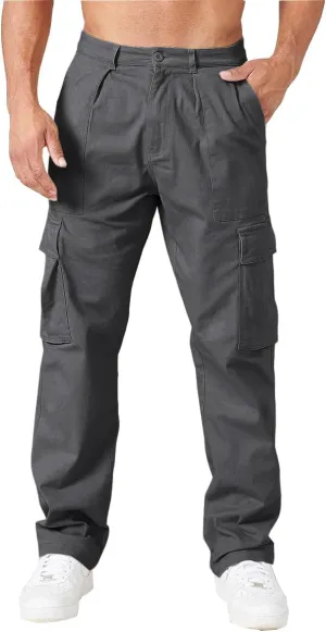 THWEI Cargo Pants for Men Casual Cotton Lightweight Relaxed Fit Stretch Elastic Waist Work Pants