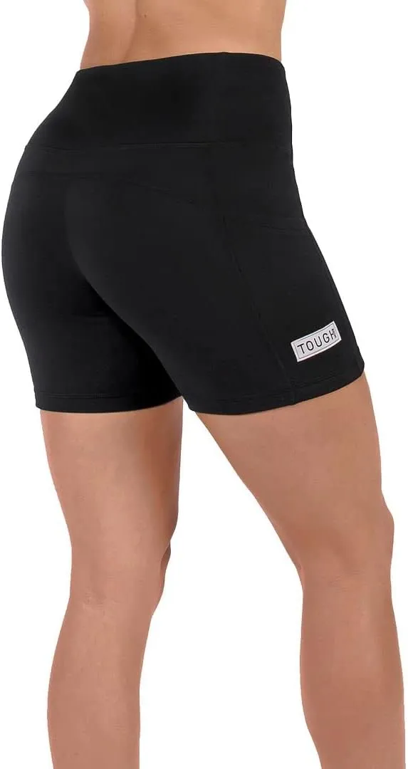 Tough Mode Women High Rise 5" Super Soft Athletic Shorts Pockets Bike Fitness Workout Running Yoga Tummy Control