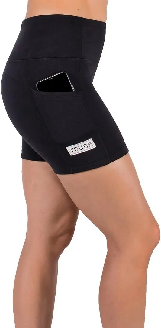 Tough Mode Women High Rise 5" Super Soft Athletic Shorts Pockets Bike Fitness Workout Running Yoga Tummy Control