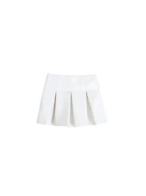 White Pleated Leather Skirt