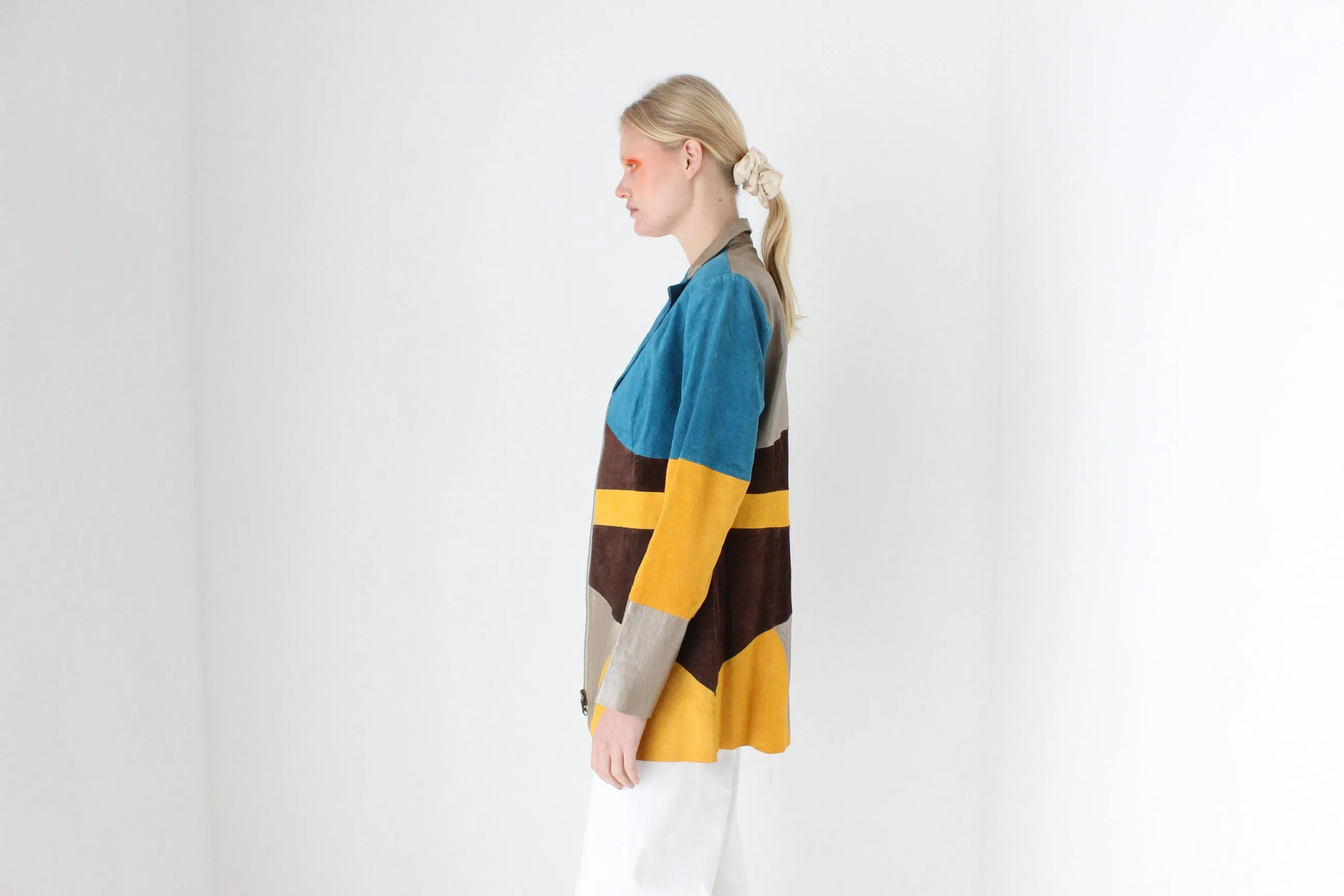 Y2K Patchwork Leather & Suede Coat by Metrostyle