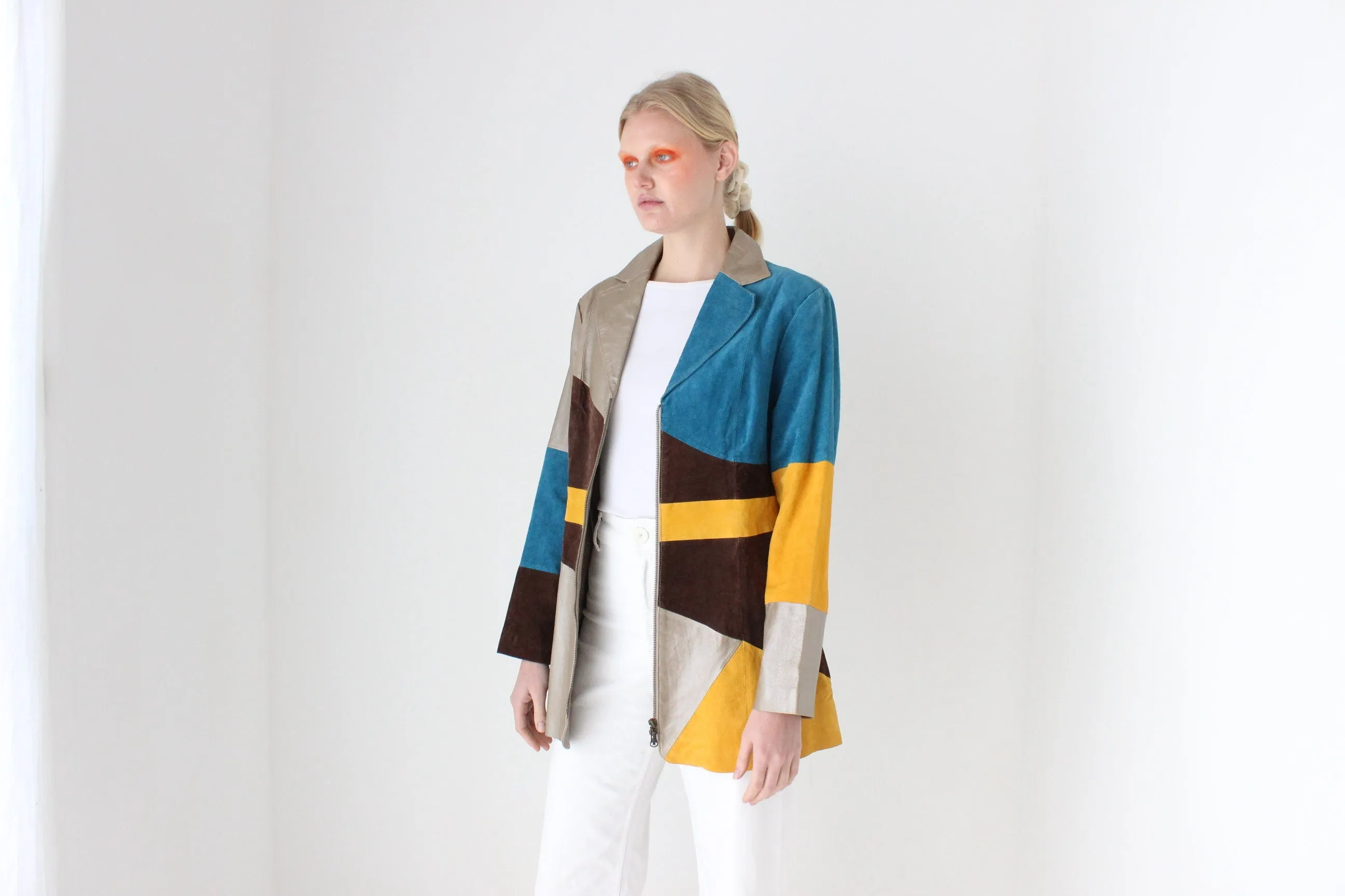 Y2K Patchwork Leather & Suede Coat by Metrostyle