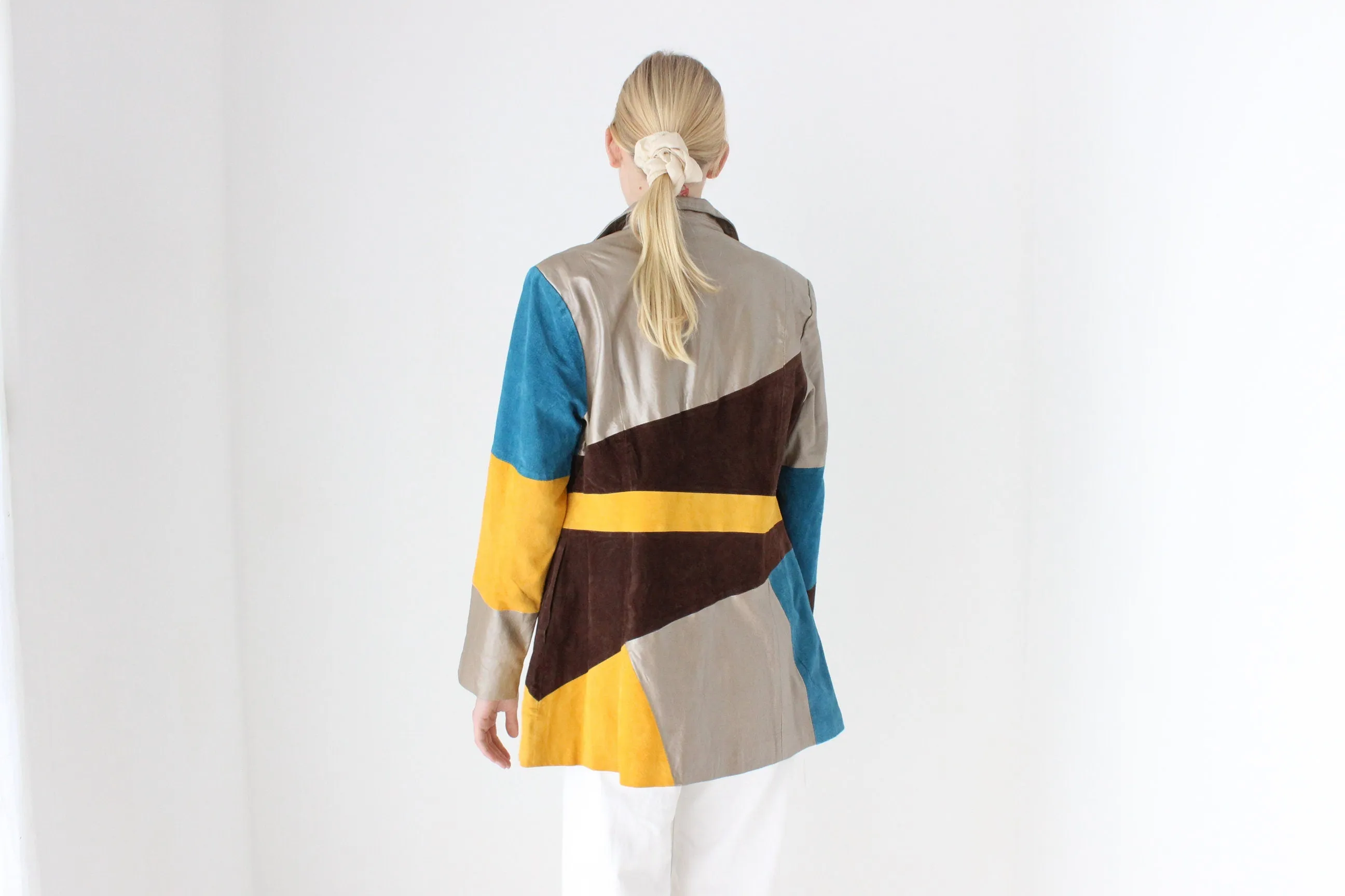 Y2K Patchwork Leather & Suede Coat by Metrostyle
