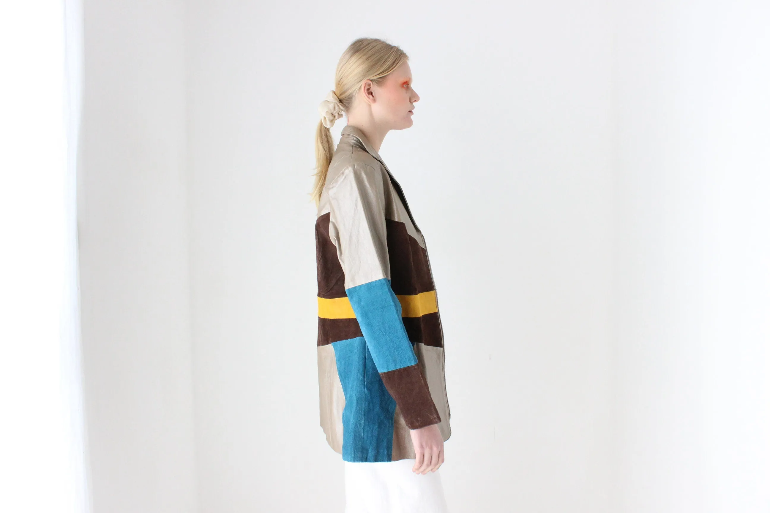 Y2K Patchwork Leather & Suede Coat by Metrostyle