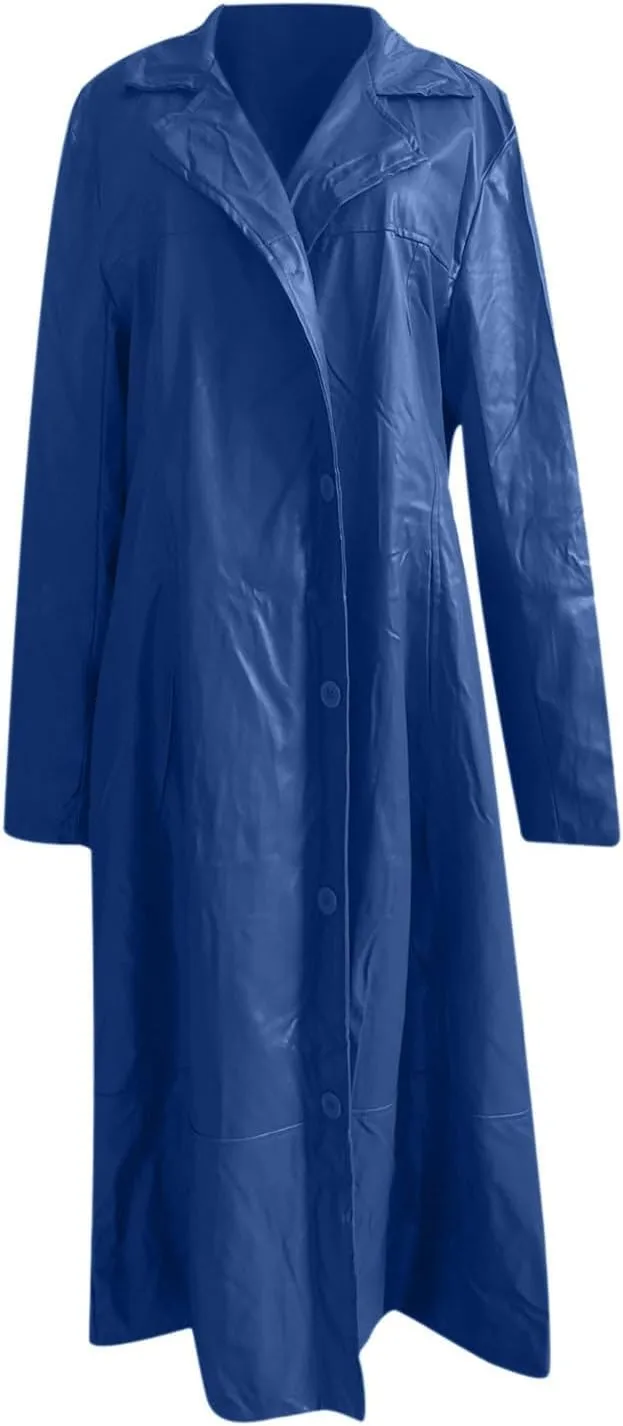 ZWRXW Mens Leather Trench Coat Full Length Vintage Classic Faux Leather Long Jacket Fall Winter Overcoat Coats Cardigan